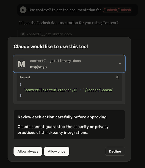 Claude calling a tool through MCPJungle