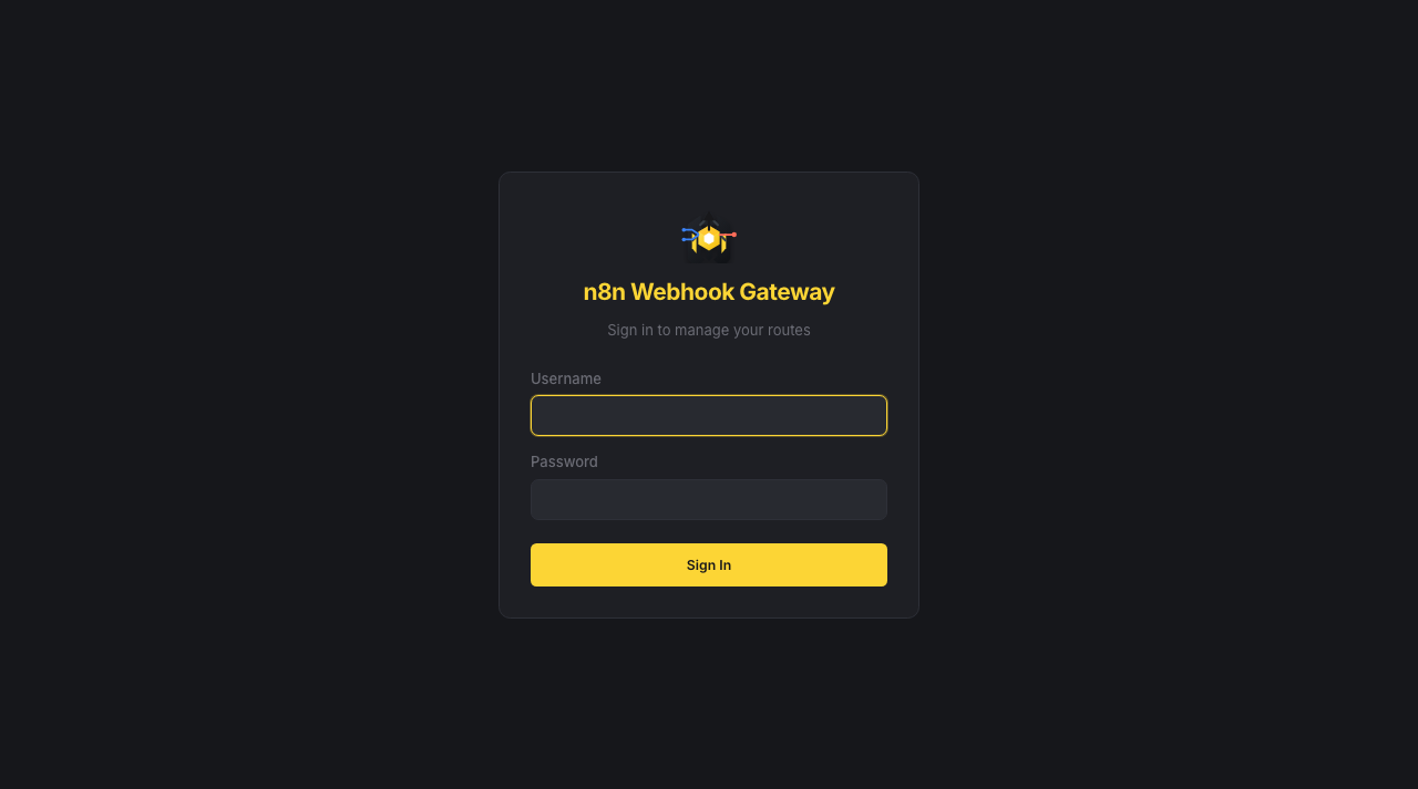 n8n Webhook Gateway login screen
