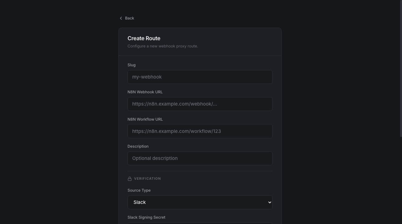 n8n Webhook Gateway create route form top