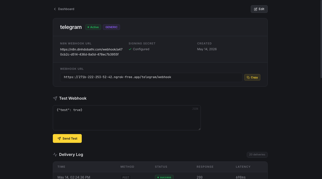 n8n Webhook Gateway route detail page